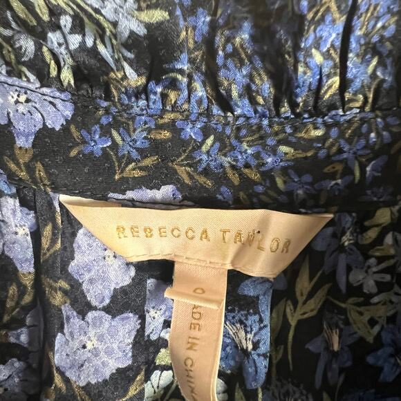 Rebecca Taylor Ava Blue Floral Print Wide Leg Silk Jumpsuit Size 0 - Picture 12 of 13